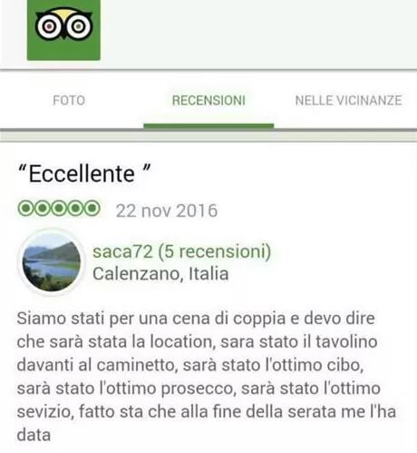 Una bellissima recensione su Tripadvisor. Sincera quantomeno